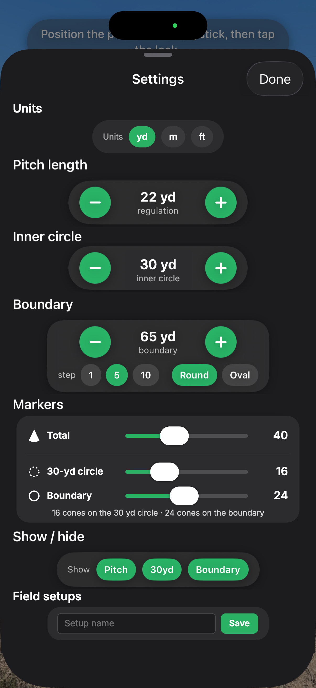 Settings panel